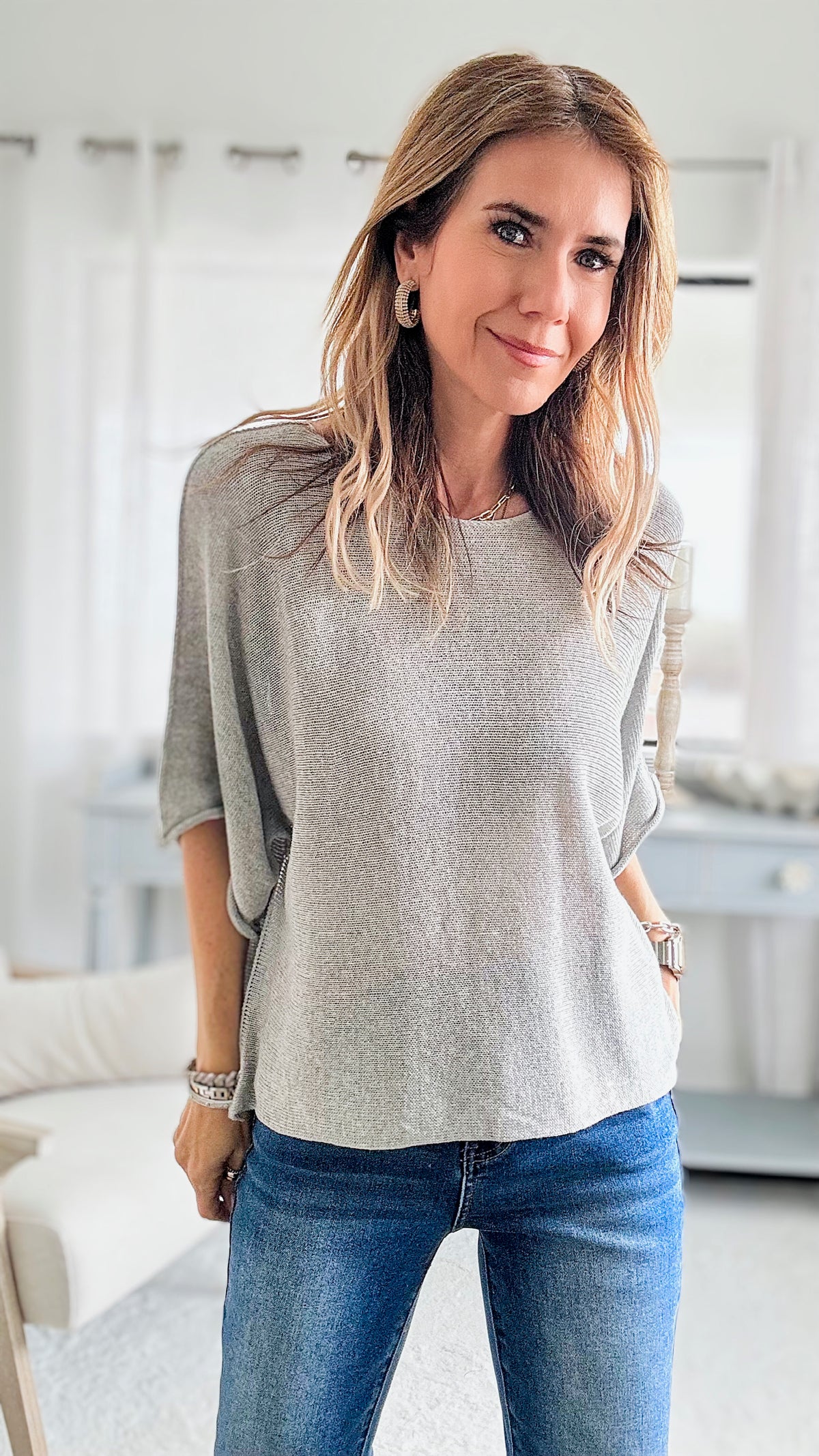 Amalfi Coast Italian Knit Pullover - Heather Grey-140 Sweaters-Italianissimo-Coastal Bloom Boutique, find the trendiest versions of the popular styles and looks Located in Indialantic, FL