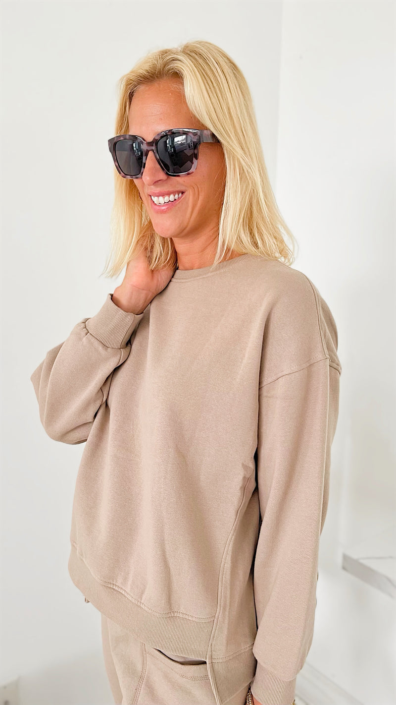 Heavenly High Rise Relaxed Jogger Pant + Sweatshirt Set - Sand-130 Long Sleeve Tops-RISEN JEANS-Coastal Bloom Boutique, find the trendiest versions of the popular styles and looks Located in Indialantic, FL