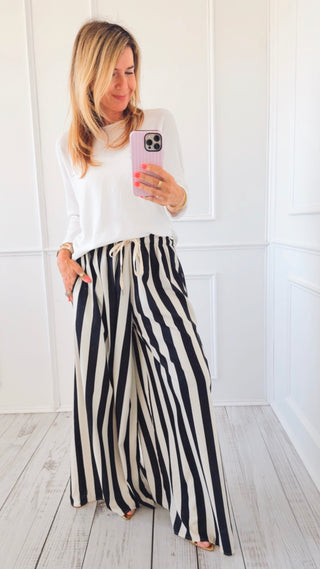 Soho Stripe Capri Italian Pants- Black/Cream