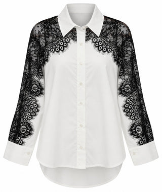 Lines & Lace Italian Button Top - White/Black