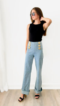 Oh Captain Gold Button Denim Jeans - Denim-190 Denim-Valentine-Coastal Bloom Boutique, find the trendiest versions of the popular styles and looks Located in Indialantic, FL