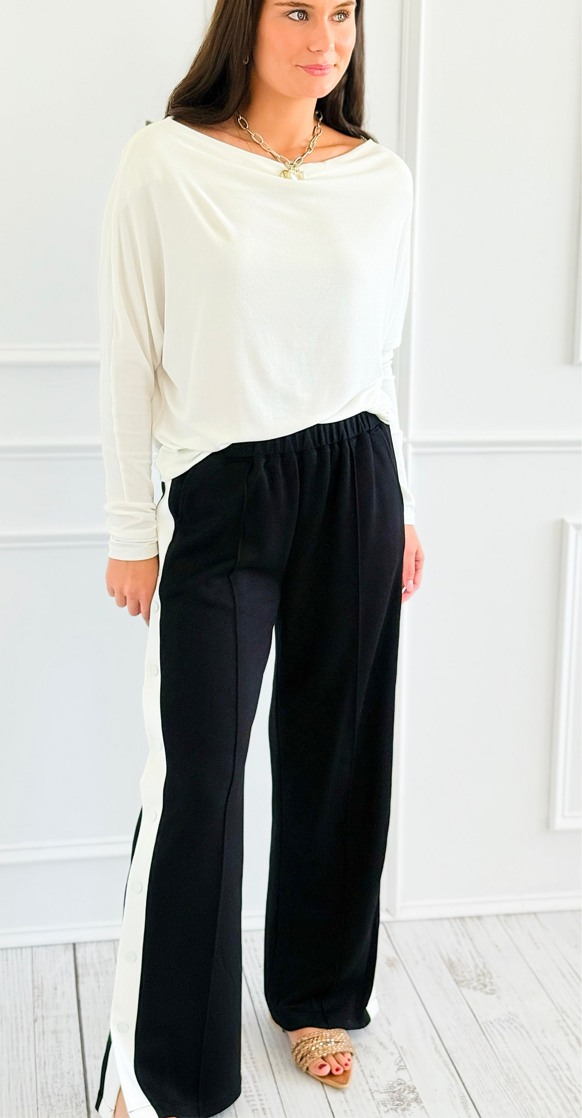 Side Hustle Snap Track Pants-170 Bottoms-White Birch-Coastal Bloom Boutique, find the trendiest versions of the popular styles and looks Located in Indialantic, FL