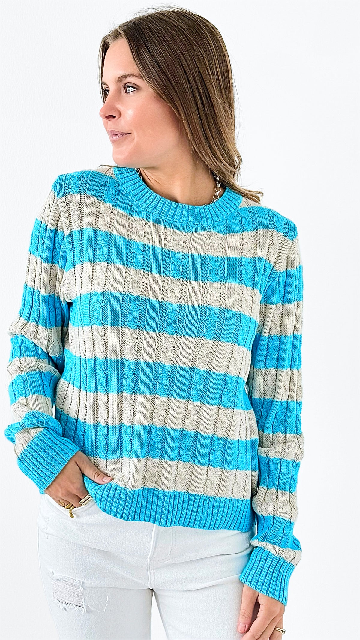 Striped Sweetness Sweater-140 Sweaters-Jodifl-Coastal Bloom Boutique, find the trendiest versions of the popular styles and looks Located in Indialantic, FL