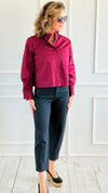Charmed Elegance Italian Button Down Blouse- Burgundy-110 Long Sleeve Tops-TATTOO Z-Coastal Bloom Boutique, find the trendiest versions of the popular styles and looks Located in Indialantic, FL