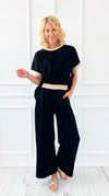 Golden Detail Contrast Italian Set- Black-210 Loungewear/Sets-Italianissimo-Coastal Bloom Boutique, find the trendiest versions of the popular styles and looks Located in Indialantic, FL