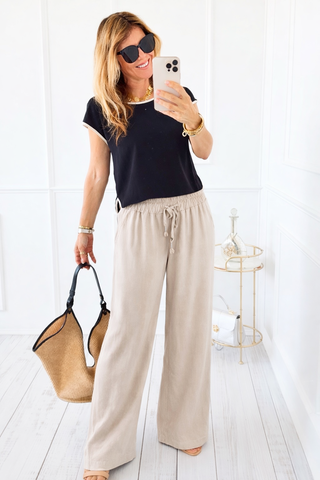 Coastal Calm Drawstring Italian Pant - Beige