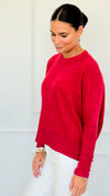 Brushed Melange Sweater - Dark Red-140 Sweaters-Zenana-Coastal Bloom Boutique, find the trendiest versions of the popular styles and looks Located in Indialantic, FL