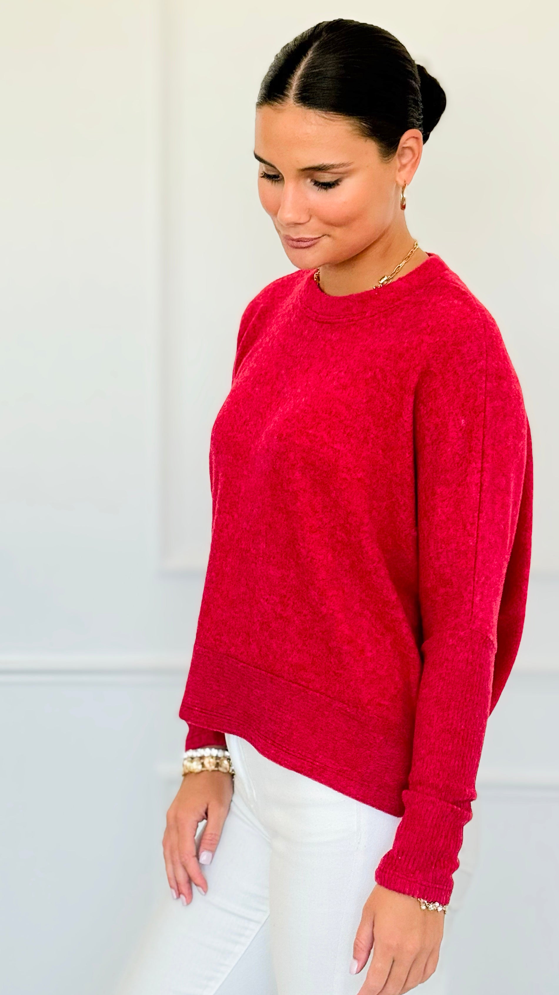 Brushed Melange Sweater - Dark Red-140 Sweaters-Zenana-Coastal Bloom Boutique, find the trendiest versions of the popular styles and looks Located in Indialantic, FL