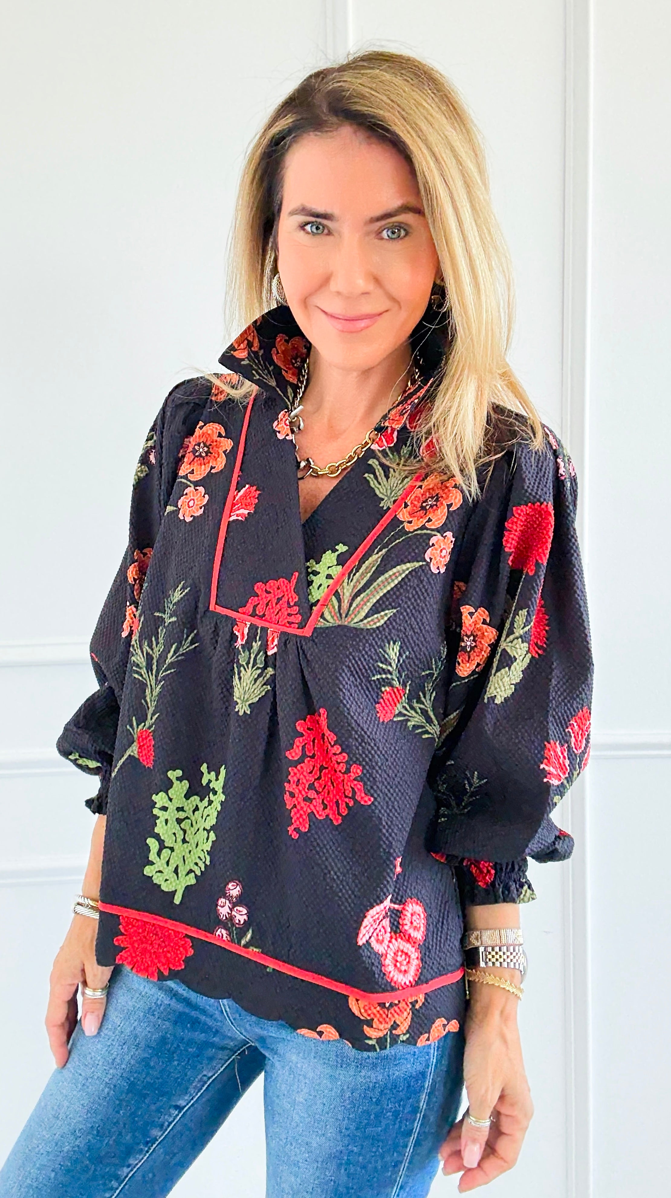 Textured Tropic Top-110 Long Sleeve Tops-Umgee-Coastal Bloom Boutique, find the trendiest versions of the popular styles and looks Located in Indialantic, FL