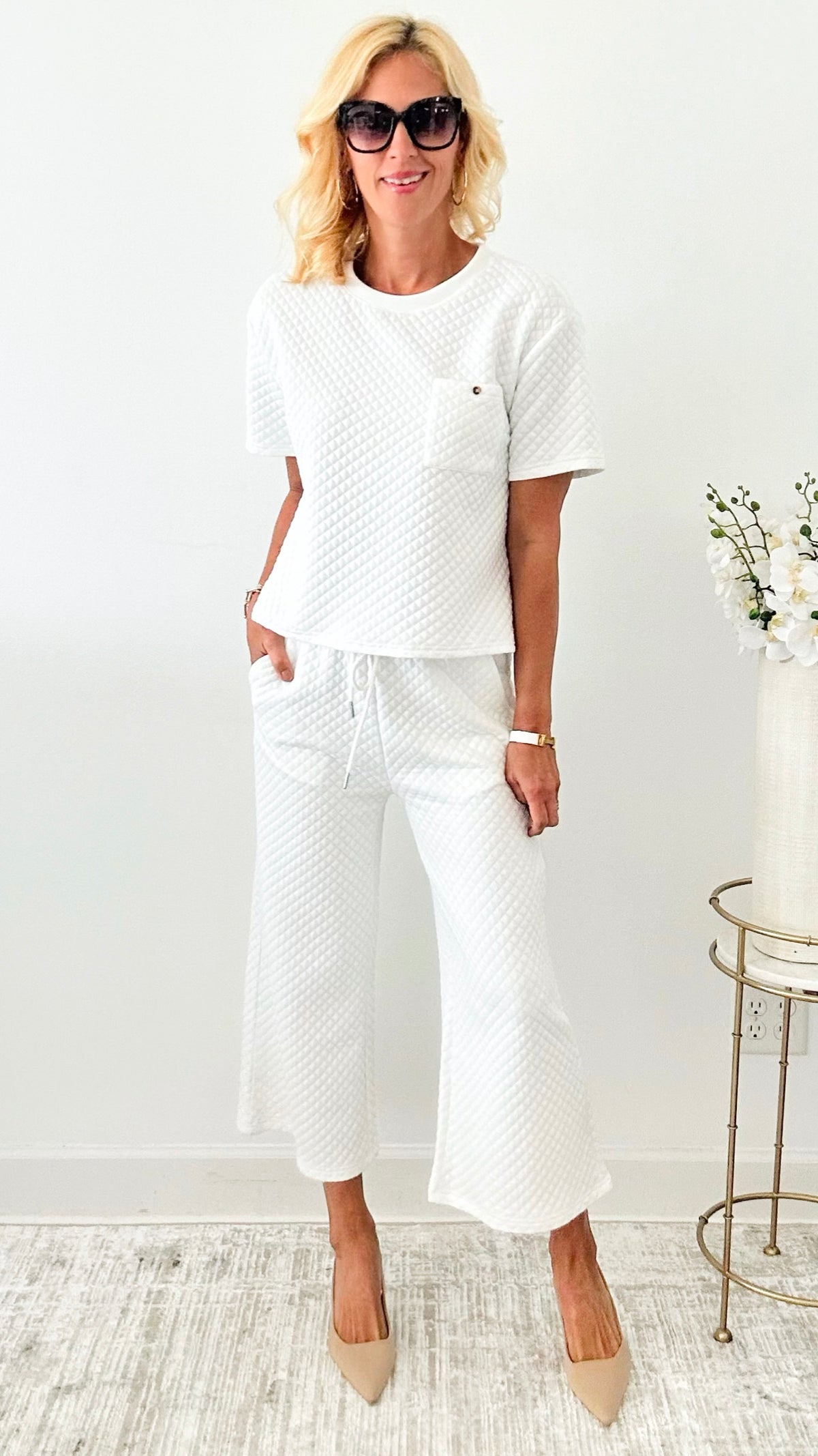 Pre Order - Textured Comfort Set - Off White-110 Short Sleeve Tops-EESOME-Coastal Bloom Boutique, find the trendiest versions of the popular styles and looks Located in Indialantic, FL