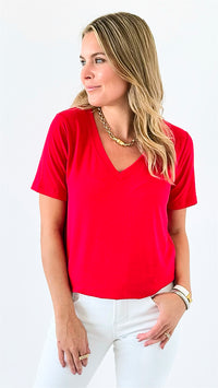 Casual Luxe V-Neck Top - Ruby-110 Short Sleeve Tops-Zenana-Coastal Bloom Boutique, find the trendiest versions of the popular styles and looks Located in Indialantic, FL