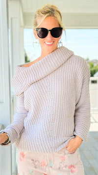 Flirt Alert Knit Foldover Sweater-110 Long Sleeve Tops-Umgee-Coastal Bloom Boutique, find the trendiest versions of the popular styles and looks Located in Indialantic, FL