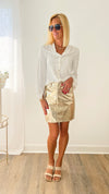 Metallic Mini Skirt - Beige Gold-170 Bottoms-KIWI-Coastal Bloom Boutique, find the trendiest versions of the popular styles and looks Located in Indialantic, FL