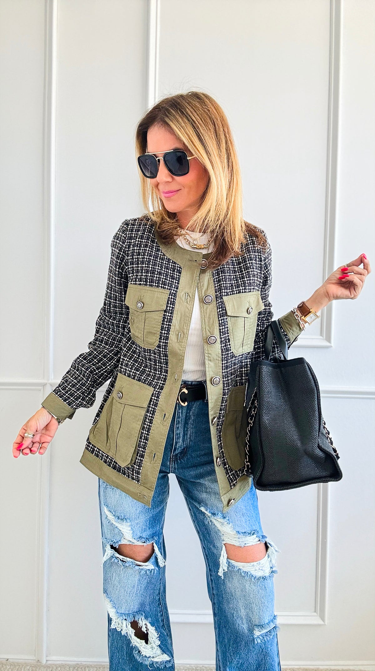 Plaid Contrast Jacket-160 Jackets-LALAVON-Coastal Bloom Boutique, find the trendiest versions of the popular styles and looks Located in Indialantic, FL