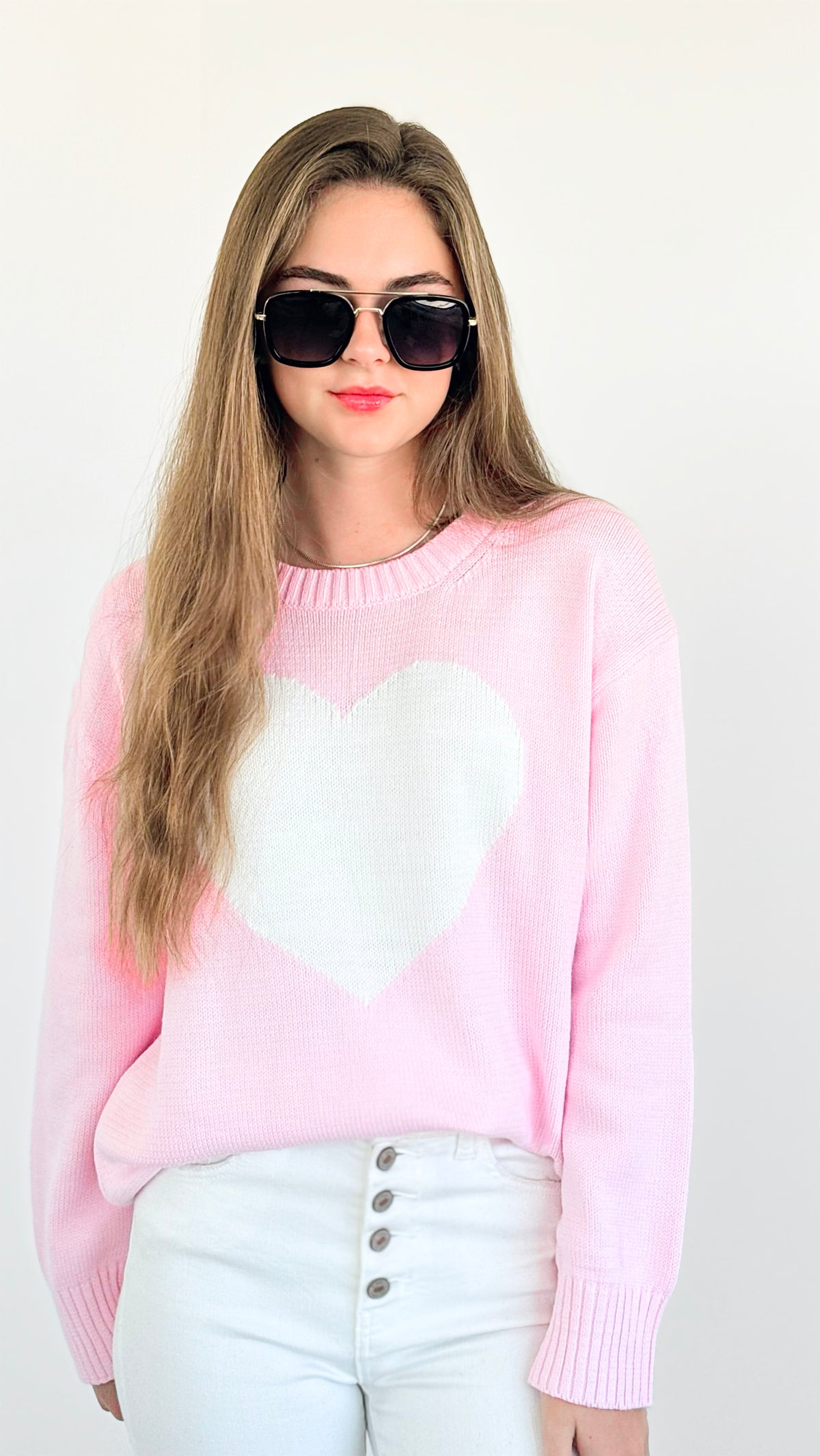 Sweetheart Knit Sweater - Pink-140 Sweaters-MIRACLE-Coastal Bloom Boutique, find the trendiest versions of the popular styles and looks Located in Indialantic, FL