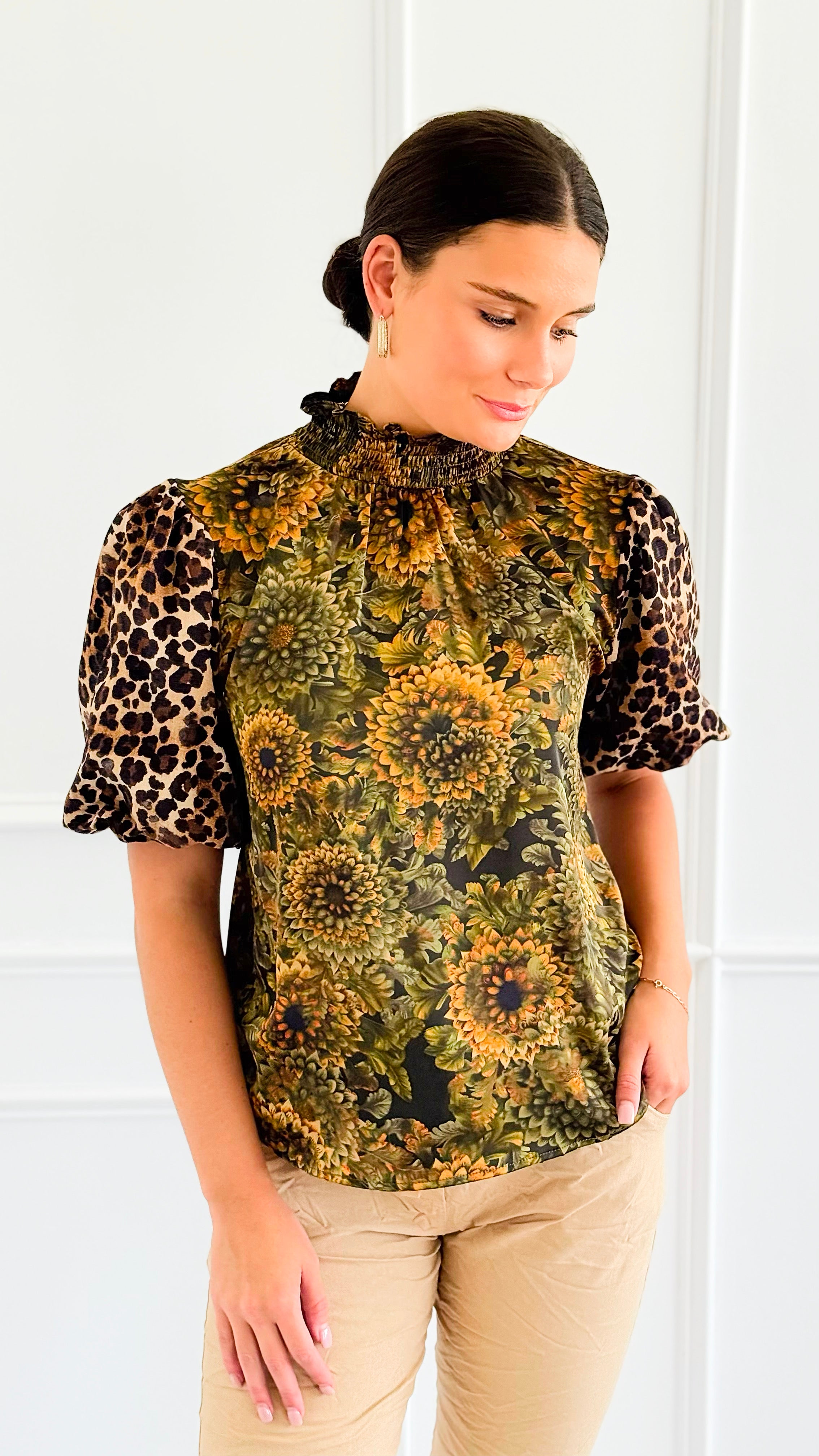 Wild Bloom Puff Sleeve Top-110 Short Sleeve Tops-VOY-Coastal Bloom Boutique, find the trendiest versions of the popular styles and looks Located in Indialantic, FL