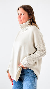 Cable Turtleneck Italian Sweater- Oyster-140 Sweaters-Italianissimo-Coastal Bloom Boutique, find the trendiest versions of the popular styles and looks Located in Indialantic, FL