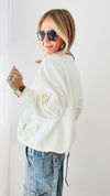 Fiora French Scuba Ribbon-Bow Sweatshirt - White-130 Long Sleeve Tops-Joh Apparel-Coastal Bloom Boutique, find the trendiest versions of the popular styles and looks Located in Indialantic, FL
