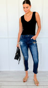 Cheetah Track Denim Pants-100 Pants-DIPINTO DI BLU-Coastal Bloom Boutique, find the trendiest versions of the popular styles and looks Located in Indialantic, FL