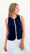 Contrast Trim Sweater Vest-100 Sleeveless Tops-Blu Pepper-Coastal Bloom Boutique, find the trendiest versions of the popular styles and looks Located in Indialantic, FL