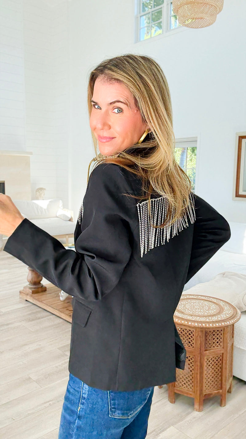 Holiday Glamour Button Blazer-160 Jackets-ROUSSEAU-Coastal Bloom Boutique, find the trendiest versions of the popular styles and looks Located in Indialantic, FL