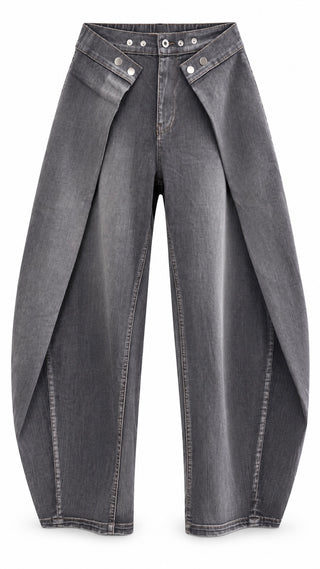 Wrap Detail Denim Pants- Grey