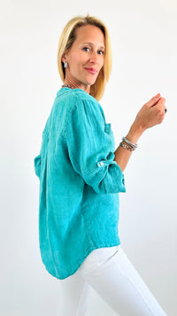 Button Linen Tunic Top - Green-130 Long Sleeve Set-Tempo-Coastal Bloom Boutique, find the trendiest versions of the popular styles and looks Located in Indialantic, FL