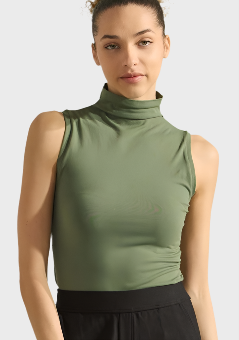 Uptown Edit Mock Neck Top - Olive-100 Sleeveless Tops-YELETE-Coastal Bloom Boutique, find the trendiest versions of the popular styles and looks Located in Indialantic, FL