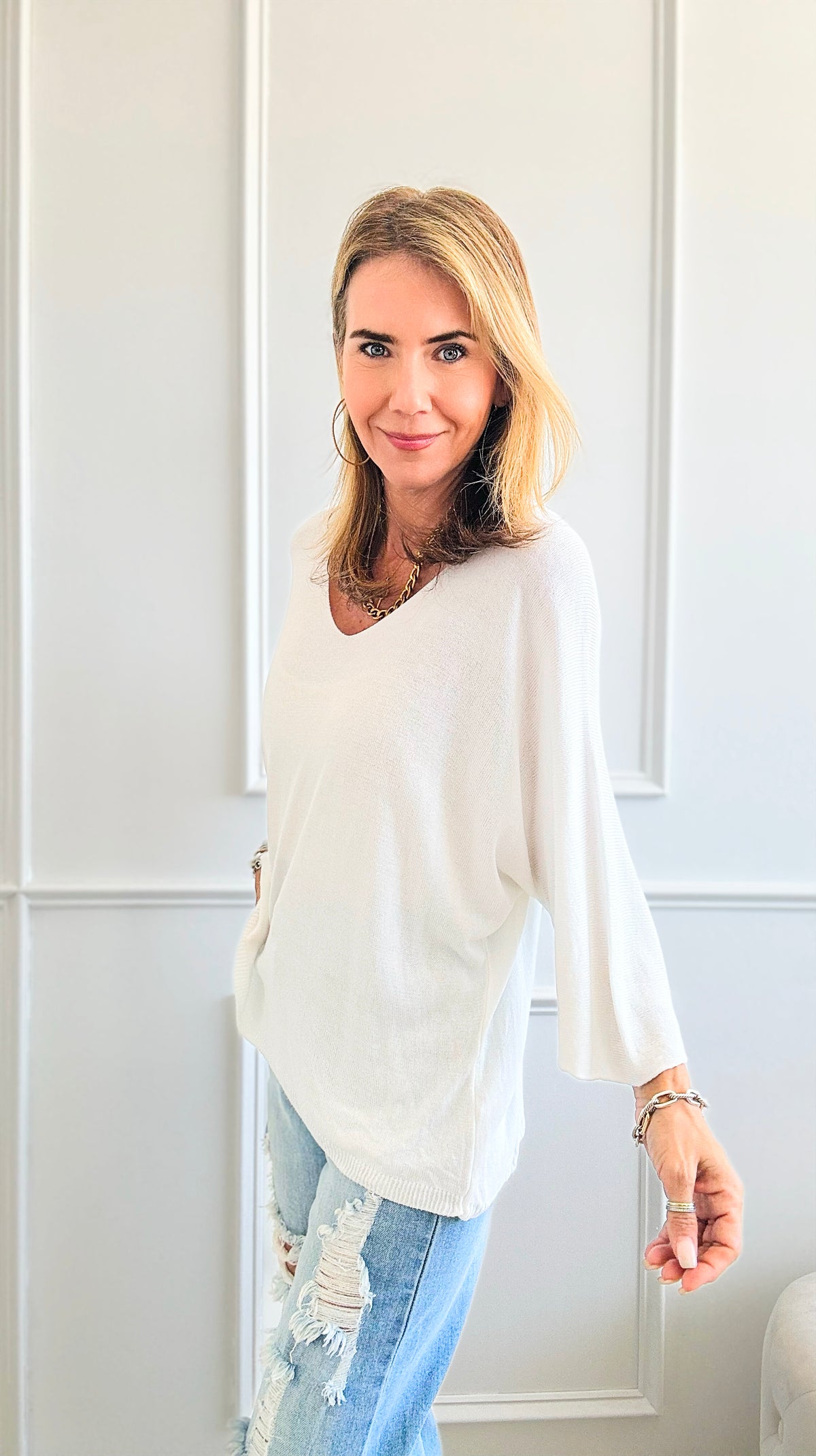 Sundays Ribbed Italian Top - White-130 Long Sleeve Tops-Italianissimo-Coastal Bloom Boutique, find the trendiest versions of the popular styles and looks Located in Indialantic, FL