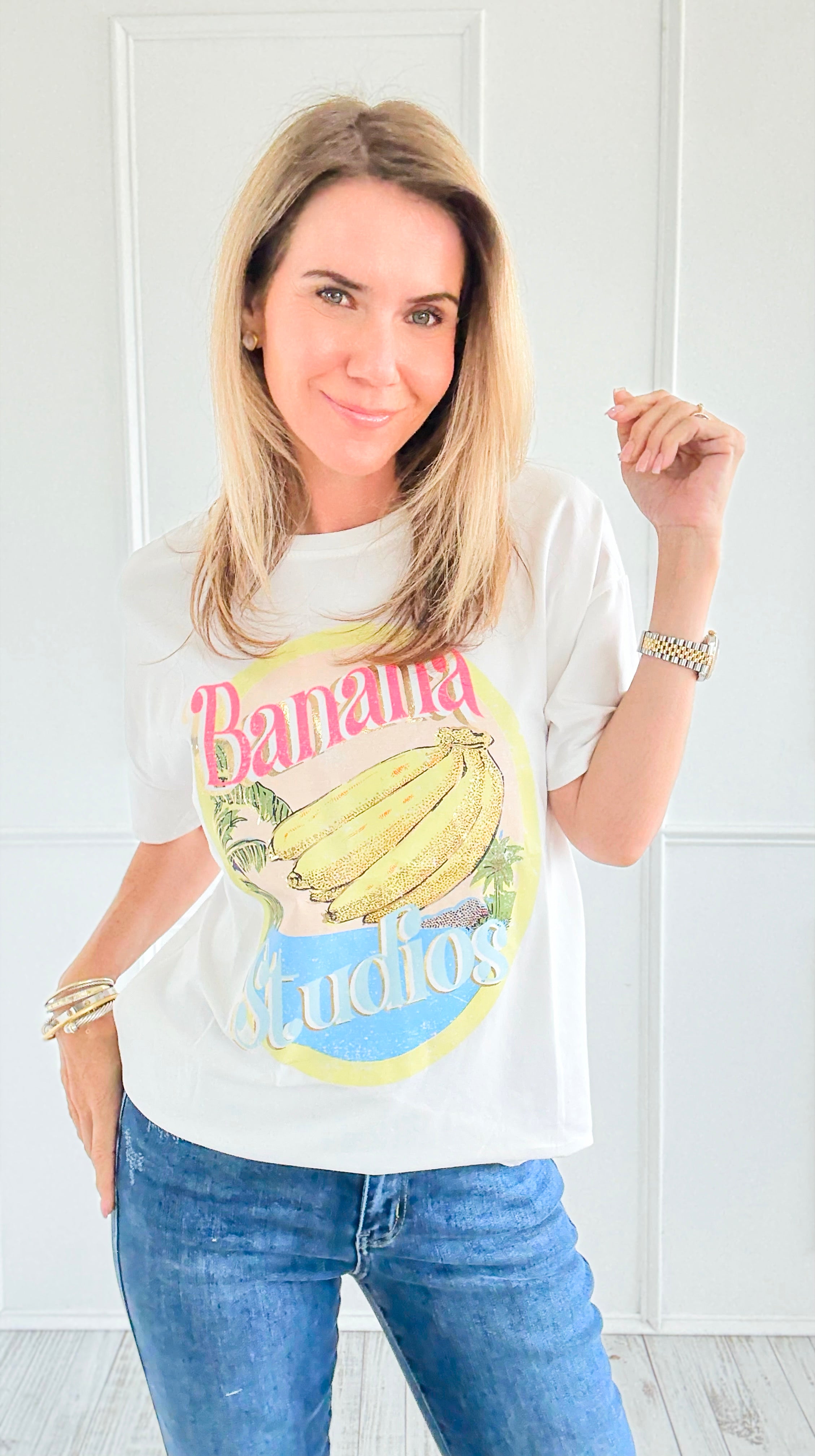 Banana Vibes Italian Graphic tee-110 Short Sleeve Tops-ZR ITALY-Coastal Bloom Boutique, find the trendiest versions of the popular styles and looks Located in Indialantic, FL