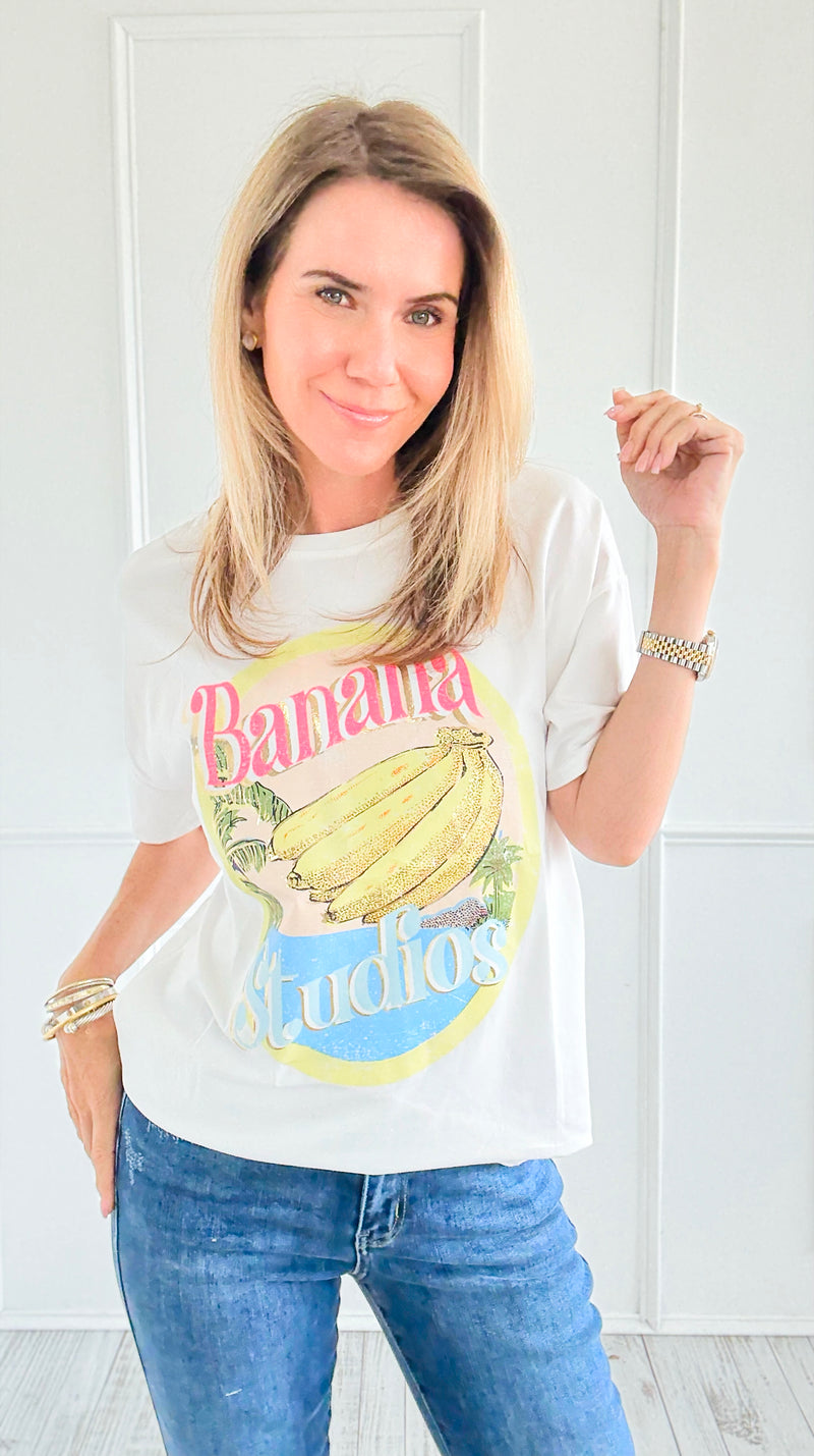 Banana Vibes Italian Graphic tee-110 Short Sleeve Tops-ZR ITALY-Coastal Bloom Boutique, find the trendiest versions of the popular styles and looks Located in Indialantic, FL