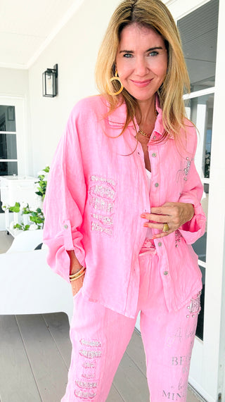 Chic Graphic Shimmer Italian Linen Top