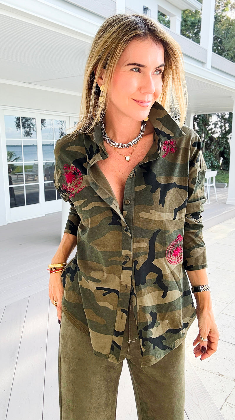 Rebel Bloom Embroidered Shirt-110 Long Sleeve Tops-Taelynn-Coastal Bloom Boutique, find the trendiest versions of the popular styles and looks Located in Indialantic, FL