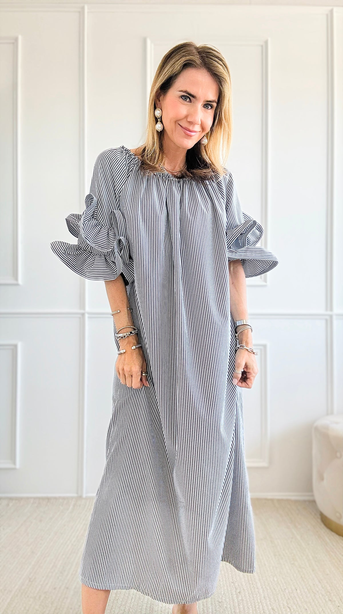 Double Ruffle Charm Italian Dress - Gray-200 dresses/jumpsuits/rompers-Italianissimo-Coastal Bloom Boutique, find the trendiest versions of the popular styles and looks Located in Indialantic, FL