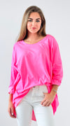 Laid Back Luxe Italian Tee- Neon Pink-110 Long Sleeve Tops-Italianissimo-Coastal Bloom Boutique, find the trendiest versions of the popular styles and looks Located in Indialantic, FL