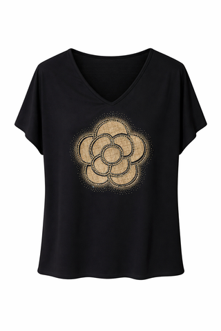 Radiant Rosette Italian V Neck Knit Top