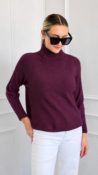 Break Free Long Sleeve Italian Sweater Top - Wine