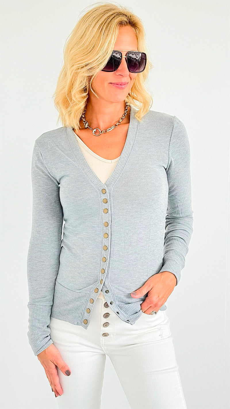 Classic Ribbed Button-Front Cardigan - Dark H.Grey-150 Cardigans/Layers-Zenana-Coastal Bloom Boutique, find the trendiest versions of the popular styles and looks Located in Indialantic, FL