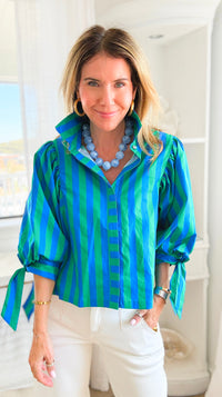 Stripe Affair Button Down Top - Green