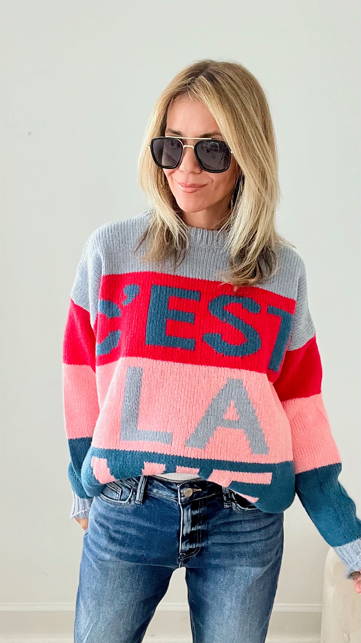 C´est La Vie Stripe Colorblock Sweater-140 Sweaters-MAIN STRIP-Coastal Bloom Boutique, find the trendiest versions of the popular styles and looks Located in Indialantic, FL