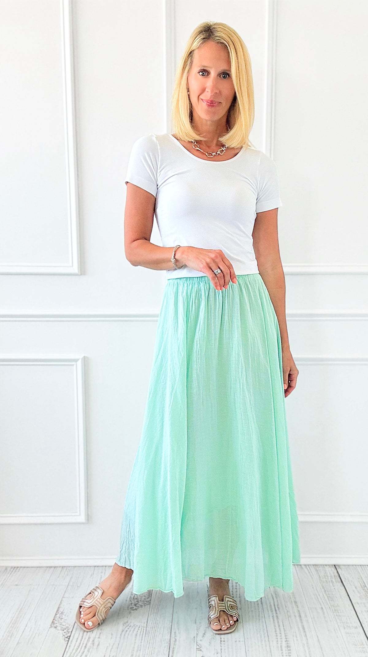Serenity Italian Skirt- Mint-170 bottoms-Italianissimo-Coastal Bloom Boutique, find the trendiest versions of the popular styles and looks Located in Indialantic, FL
