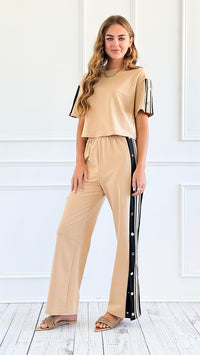 Runway Ready Snap-Set - Beige/Black-210 Loungewear/Sets-litaga-Coastal Bloom Boutique, find the trendiest versions of the popular styles and looks Located in Indialantic, FL