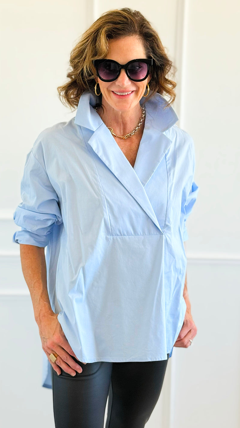 Bacall Italian Long Sleeve Top- Sky Blue-110 Long Sleeve Tops-TATTOO Z-Coastal Bloom Boutique, find the trendiest versions of the popular styles and looks Located in Indialantic, FL