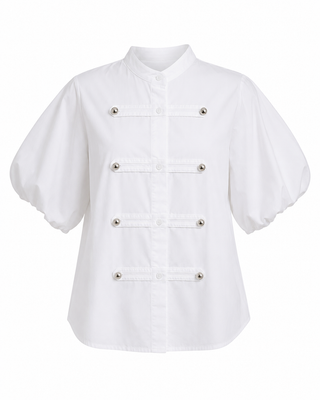Command Attention Puff Sleeve Italian Button Top