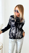 Boatneck Italian Silver Foil Sweater-140 Sweaters-Look Mode-Coastal Bloom Boutique, find the trendiest versions of the popular styles and looks Located in Indialantic, FL