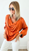 Long Sleeve Cowl Neck Italian Blouse - Rust-130 Long Sleeve Tops-Yolly-Coastal Bloom Boutique, find the trendiest versions of the popular styles and looks Located in Indialantic, FL