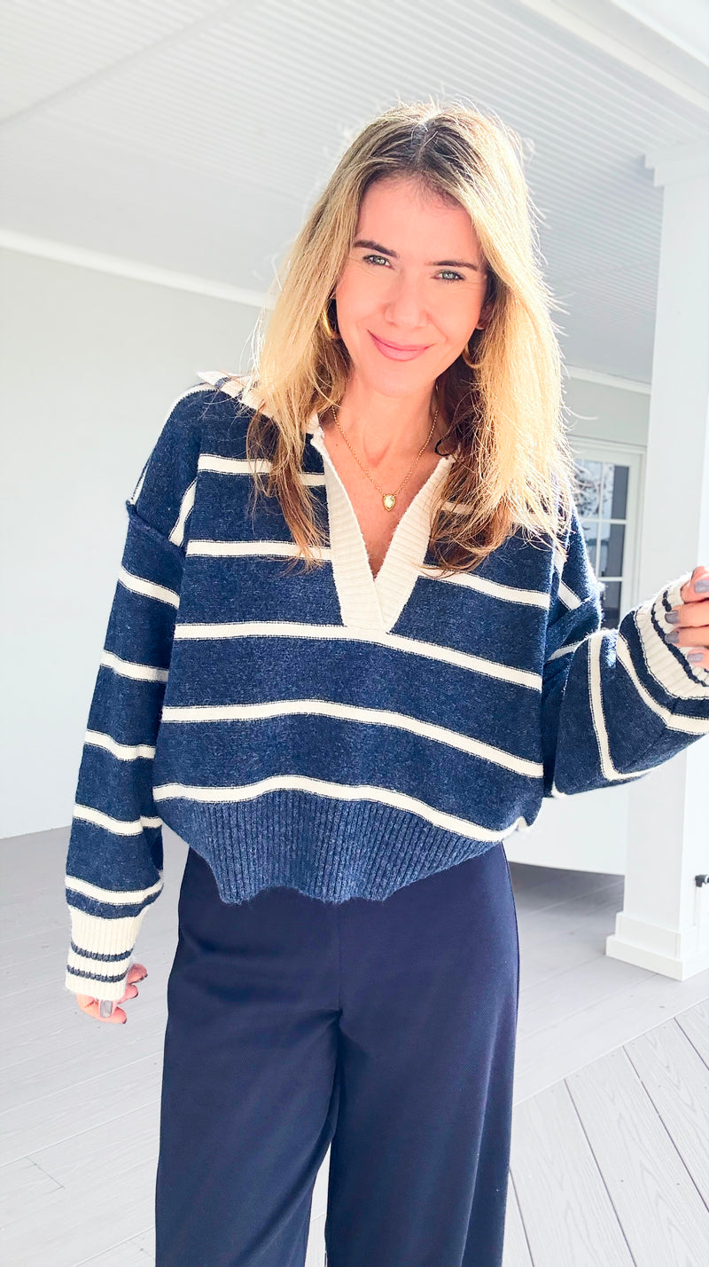 Sail Away V-Neck Knit Sweater-140 Sweaters-Creamon-Coastal Bloom Boutique, find the trendiest versions of the popular styles and looks Located in Indialantic, FL