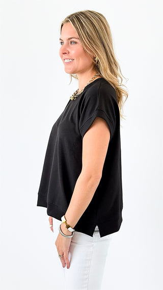 Scuba Chic Knit Top - Black-110 Short Sleeve Tops-Zenana-Coastal Bloom Boutique, find the trendiest versions of the popular styles and looks Located in Indialantic, FL