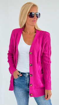 Open Front Cable Knit Cardigan - Magenta-150 Cardigans/Layers-On Blue-Coastal Bloom Boutique, find the trendiest versions of the popular styles and looks Located in Indialantic, FL