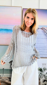 Coverup Crochet Oversized Sweater-Silver-140 Sweaters-Miracle-Coastal Bloom Boutique, find the trendiest versions of the popular styles and looks Located in Indialantic, FL